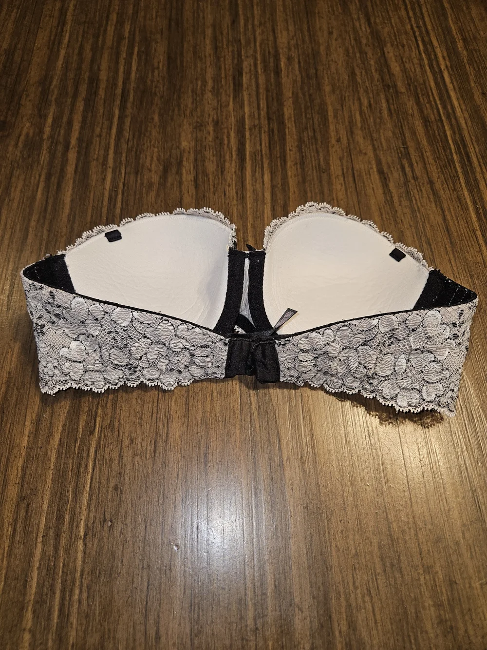 Victoria's Secret White Lace Strapless Bra with Black Floral Lace